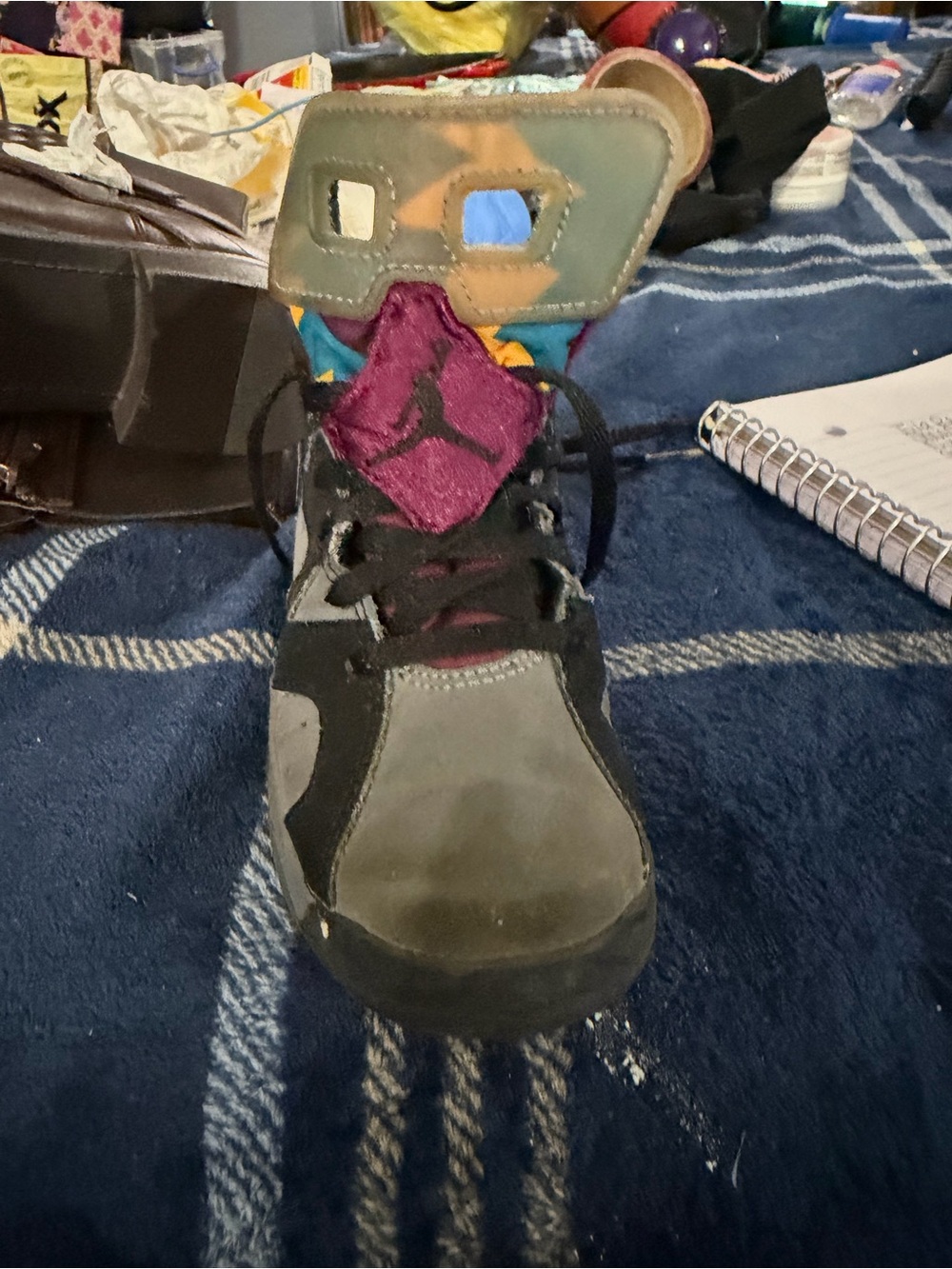 Jordan Kids Black, Gray and Purple Sneaker with Multicolor Tongue